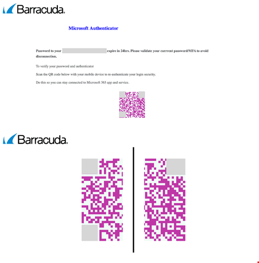 Example of the use of the QR code splitting technique. Source: Barracuda Networks