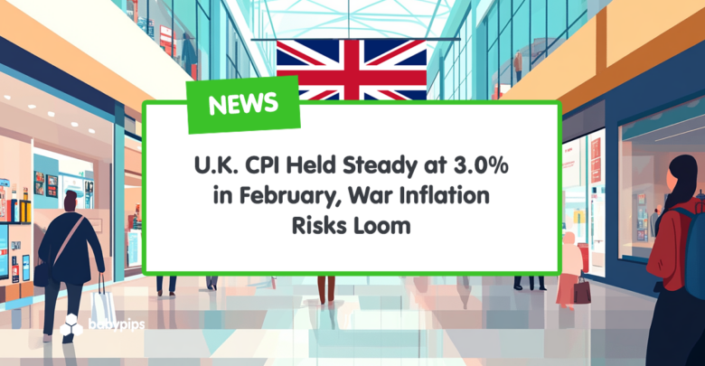 U.K. CPI Held Steady at 3.0% in February, War Inflation Risks Loom
