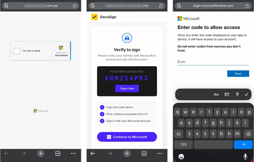 Device code mode credential harvester flow. Source: Abnormal