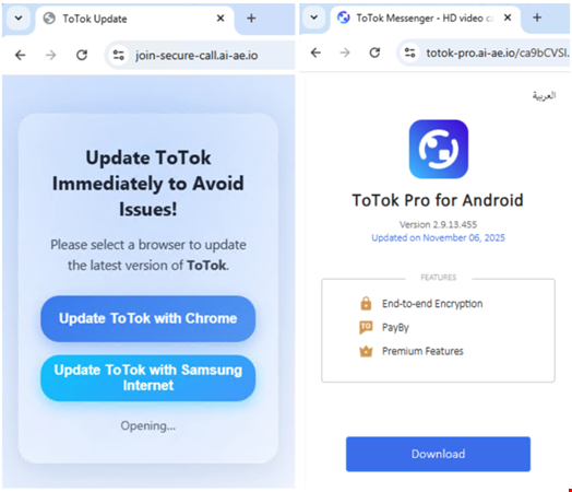 ProSpy distribution site with ToTok application lure. Source: Lookout